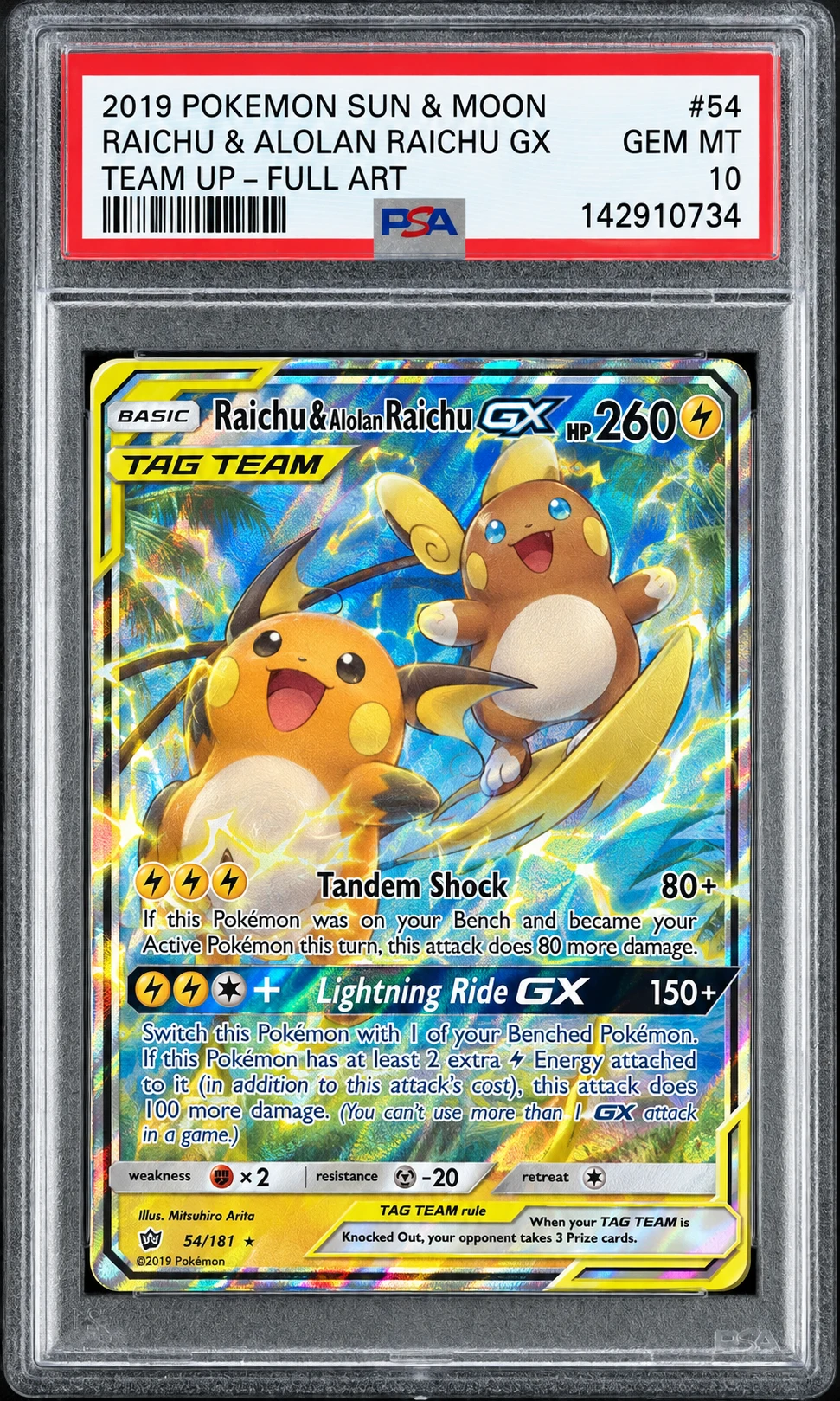 Raichu & Alolan Raichu GX - 54 — PSA 10