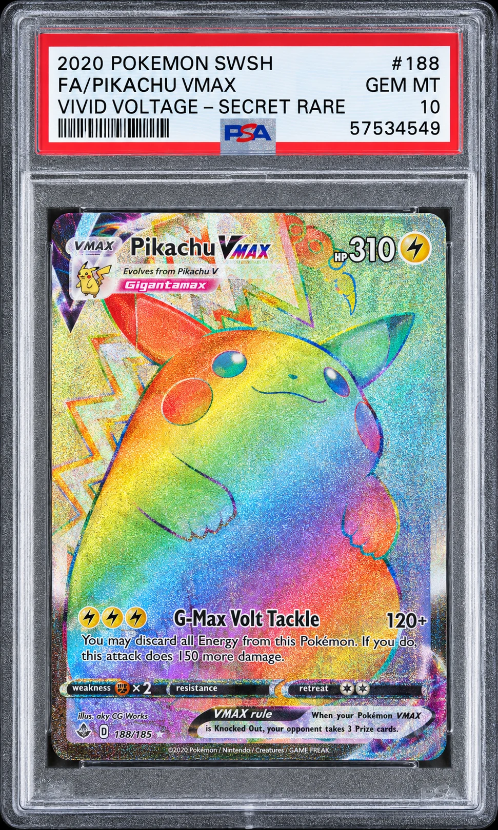 Pikachu VMAX Rainbow Secret - 188 — PSA 10
